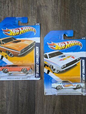 Dodge Challenger Hot Wheels Diecast Lot of 2 – '71 Orange & '70 White Hemi